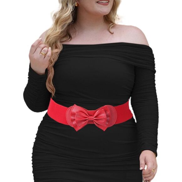 Womens Stretchy Belt Wide Elastic Belts Bow Waist Belt Plus Size For 8174 - Picture 7 of 7